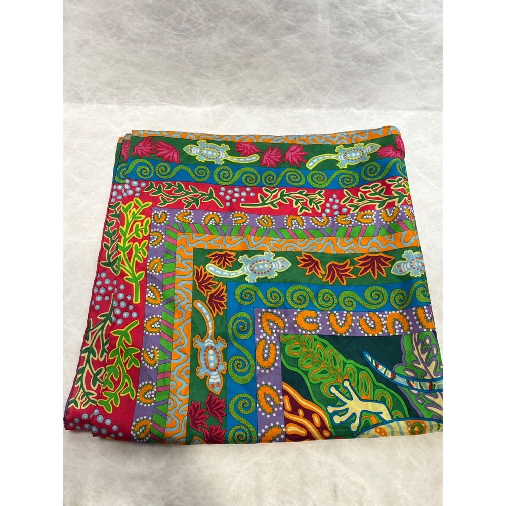 Blu Jan Barwick Silk Scarf Lizard Tropical Tribal Print Square 34x34 Multi Color - Picture 2 of 11